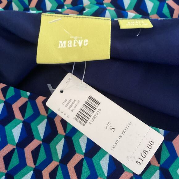 Anthropologie Maeve Blue Geometric Print 100% Silk Slip Dress S NWT - Picture 5 of 8